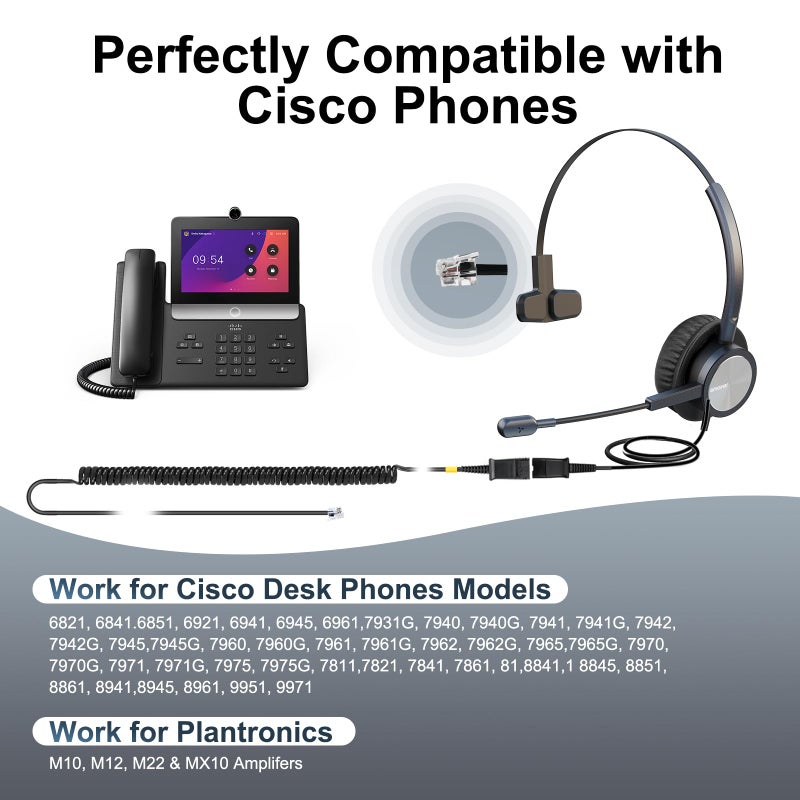 EMAIKER Cisco Landline Phone Headset One Ear Office Wired Telephone Headset with RJ9 Jack Works for Cisco CP-7841 7931G 7940 7941G 7942G 7945G 7960 7961G 7962G 7965G 7970 8841 8851 8961 etc - Image 5